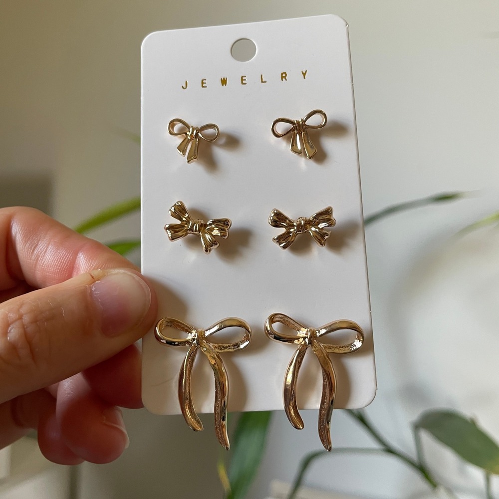 Gold Tone Bow Stud Earrings Set Women Jewelry‎ Set